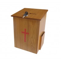 FixtureDisplays® Donation Box, Tithing Box, Church Offering Box, Prayer Box with Red Cross 9-1/2''W x 13-7/8''H x 9-1/2''D 15138