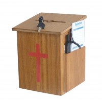 FixtureDisplays® Wood Church Collection Fundraising Box Donation Charity Box with Red Cross Christian Church Tithes & Offering Prayer Box 7.5