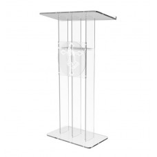 FixtureDisplays® Clear Podium Plexiglass Lecturn Transparent Church Pulpit with Christian Church Cross Prayer Hand Trinity Style Easy Assebmly Required 15411+12152