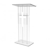 FixtureDisplays® Clear Podium Plexiglass Lecturn Transparent Church Pulpit with Christian Church Cross Trinity Style Easy Assebmly Required 15411+1803CROSS