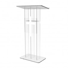 FixtureDisplays® Clear Podium Plexiglass Lecturn Transparent Church Pulpit with Christian Church Cross Trinity Style Easy Assebmly Required 15411+1803CROSS