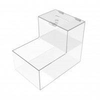 FixtureDisplays® Locking Acrylic Fundraising Donation Box Coin Container with Cam Lock + Product Compartment Give N Take 15945