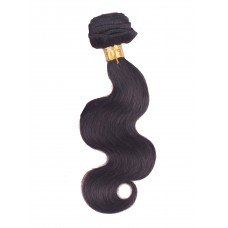 FixtureDisplays® 16 inch Black Wave Clip Extension Unprocessed REAL Human Hair Extensions, Pack of 1 Bundle 16734-16-Black