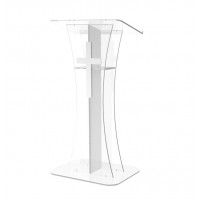 FixtureDisplays® Podium Clear Ghost Acrylic w / White Cross With Cross decor 1803-310 Easy Assembly Required