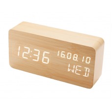 FixtureDisplays® Wood Alarm Clock Voice Control Digital Clocks LED Alarm Clocks Desk Clock Show Time Date Week Temperature 3 Levels Brightness 18161