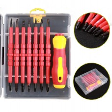 FixtureDisplays® Multi-functional Insulated Electrical Screwdriver Phillips and Flat Double Head Precision Set Black Finish Blades With Magnetic Tips Repair Tool Kit 18162