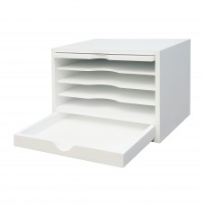 FixtureDisplays® Wood Desktop Organizer with Closing Door, White Finish 18819-WHITE
