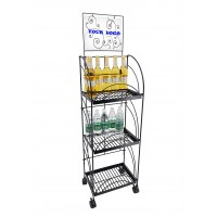 FixtureDisplays® 3-Tier Metal Shelving Display w/ Wheels & Removable Sign Header, Black Finish 19400