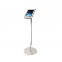 FixtureDisplays® iPad Podium Stand, Locking Enclosure, Ledge for Speaker's Notes, Power Cable - Silver 19614