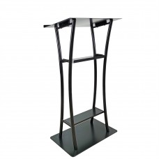 FixtureDisplays® Curved Black Steel Lectern, Metal Podium 25