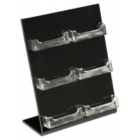 FixtureDisplays® 6-Pocket Acrylic Business Card Holder for Tabletop, Slant Back, Open Pockets - Black 19759