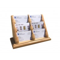 FixtureDisplays® 3-Tiered Business Card Holder for Tabletops, 6 Pockets, Wood - Oak 19762