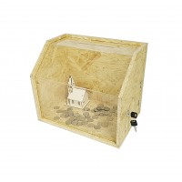 FixtureDisplays® Donation Box Fundraising Church Tithes Offering Building Fund with Lock and Keys, Made from Particle Board Wood Rustic Box Clear Cover 13.9