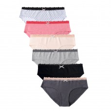 FixtureDisplays®  6PK Womens Cotton Underwear Lace Hipster Panties Briefs Assorted Colors,  Size: M. Fit for waist size: 27.6