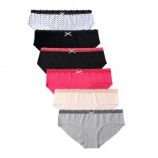 FixtureDisplays®  6PK Womens Cotton Underwear Lace Hipster Panties Briefs Assorted Colors,  Size: M. Fit for waist size: 27.6