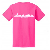FixtureDisplays® Pink T-Shirt with Chicago Flag Imprint on Front Short Sleeve 420-L