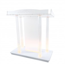 FixtureDisplays® Deluxe LED Lighted Church Pulpit, Acrylic & MDF Podium w/Casters, Floor Standing Lectern, Hotel Conference Debate Lectern, 39.4 inches width x 45.7 inches height x 17.7 inches depth 425