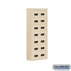 Salsbury Cell Phone Storage Locker - 7 Door High Unit (5 Inch Deep Compartments) - 14 A Doors - Sandstone - Surface Mounted - Resettable Combination Locks