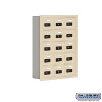 Salsbury Cell Phone Storage Locker - 5 Door High Unit (5 Inch Deep Compartments) - 15 A Doors - Sandstone - Recessed Mounted - Resettable Combination Locks  19055-15SRC