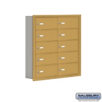 Salsbury Cell Phone Storage Locker - 5 Door High Unit (5 Inch Deep Compartments) - 10 B Doors - Gold - Recessed Mounted - Master Keyed Locks  19055-10GRK