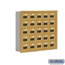 Salsbury Cell Phone Storage Locker - 5 Door High Unit (5 Inch Deep Compartments) - 25 A Doors - Gold - Recessed Mounted - Resettable Combination Locks  19055-25GRC
