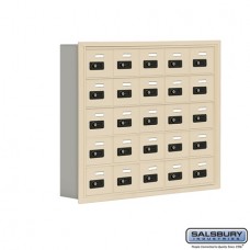 Salsbury Cell Phone Storage Locker - 5 Door High Unit (5 Inch Deep Compartments) - 25 A Doors - Sandstone - Recessed Mounted - Resettable Combination Locks  19055-25SRC
