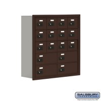 Salsbury Cell Phone Storage Locker - 5 Door High Unit (8 Inch Deep Compartments) - 12 A Doors and 4 B Doors - Bronze - Recessed Mounted - Resettable Combination Locks  19058-16ZRC