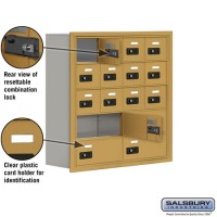 Salsbury Cell Phone Storage Locker - 5 Door High Unit (8 Inch Deep Compartments) - 12 A Doors and 4 B Doors - Gold - Recessed Mounted - Resettable Combination Locks   19058-16GRC