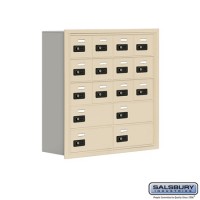 Salsbury Cell Phone Storage Locker - 5 Door High Unit (8 Inch Deep Compartments) - 12 A Doors and 4 B Doors - Sandstone - Recessed Mounted - Resettable Combination Locks  19058-16SRC
