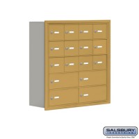 Salsbury Cell Phone Storage Locker - 5 Door High Unit (8 Inch Deep Compartments) - 12 A Doors and 4 B Doors - Gold - Recessed Mounted - Master Keyed Locks  19058-16GRK