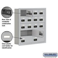 Salsbury Cell Phone Storage Locker - 5 Door High Unit (5 Inch Deep Compartments) - 12 A Doors and 4 B Doors - Aluminum - Recessed Mounted - Resettable Combination Locks  19055-16ARC