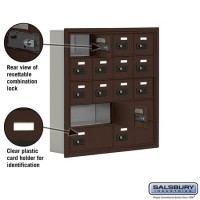 Salsbury Cell Phone Storage Locker - 5 Door High Unit (5 Inch Deep Compartments) - 12 A Doors and 4 B Doors - Bronze - Recessed Mounted - Resettable Combination Locks  19055-16ZRC