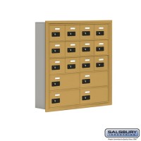 Salsbury Cell Phone Storage Locker - 5 Door High Unit (5 Inch Deep Compartments) - 12 A Doors and 4 B Doors - Gold - Recessed Mounted - Resettable Combination Locks  19055-16GRC