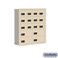 Salsbury Cell Phone Storage Locker - 5 Door High Unit (5 Inch Deep Compartments) - 12 A Doors and 4 B Doors - Sandstone - Recessed Mounted - Resettable Combination Locks  19055-16SRC