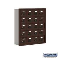 Salsbury Cell Phone Storage Locker - 5 Door High Unit (5 Inch Deep Compartments) - 20 A Doors - Bronze - Recessed Mounted - Resettable Combination Locks  19055-20ZRC