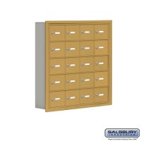 Salsbury Cell Phone Storage Locker - 5 Door High Unit (5 Inch Deep Compartments) - 20 A Doors - Gold - Recessed Mounted - Master Keyed Locks  19055-20GRK