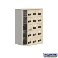 Salsbury Cell Phone Storage Locker - with Front Access Panel - 5 Door High Unit (8 Inch Deep Compartments) - 15 A Doors (14 usable) - Sandstone - Recessed Mounted - Resettable Combination Locks  19158-15SRC