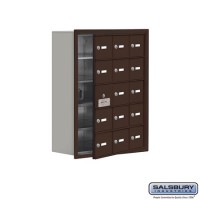 Salsbury Cell Phone Storage Locker - with Front Access Panel - 5 Door High Unit (8 Inch Deep Compartments) - 15 A Doors (14 usable) - Bronze - Recessed Mounted - Master Keyed Locks   19158-15ZRK