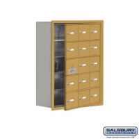 Salsbury Cell Phone Storage Locker - with Front Access Panel - 5 Door High Unit (8 Inch Deep Compartments) - 15 A Doors (14 usable) - Gold - Recessed Mounted - Master Keyed Locks  19158-15GRK