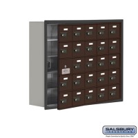 Salsbury Cell Phone Storage Locker - with Front Access Panel - 5 Door High Unit (8 Inch Deep Compartments) - 25 A Doors (24 usable) - Bronze - Recessed Mounted - Resettable Combination Locks  19158-25ZRC