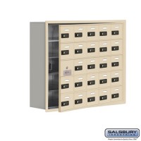 Salsbury Cell Phone Storage Locker - with Front Access Panel - 5 Door High Unit (8 Inch Deep Compartments) - 25 A Doors (24 usable) - Sandstone - Recessed Mounted - Resettable Combination Locks  19158-25SRC