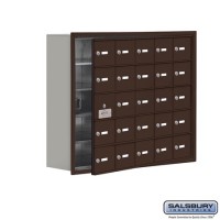 Salsbury Cell Phone Storage Locker - with Front Access Panel - 5 Door High Unit (8 Inch Deep Compartments) - 25 A Doors (24 usable) - Bronze - Recessed Mounted - Master Keyed Locks  19158-25ZRK