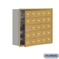 Salsbury Cell Phone Storage Locker - with Front Access Panel - 5 Door High Unit (8 Inch Deep Compartments) - 25 A Doors (24 usable) - Gold - Recessed Mounted - Master Keyed Locks  19158-25GRK