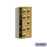Salsbury Cell Phone Storage Locker - with Front Access Panel - 5 Door High Unit (5 Inch Deep Compartments) - 8 A Doors (7 usable) and 1 B Door - Gold - Recessed Mounted - Resettable Combination Locks  19155-09GRC
