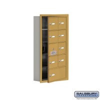 Salsbury Cell Phone Storage Locker - with Front Access Panel - 5 Door High Unit (5 Inch Deep Compartments) - 8 A Doors (7 usable) and 1 B Door - Gold - Recessed Mounted - Master Keyed Locks  19155-09GRK