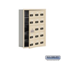 Salsbury Cell Phone Storage Locker - with Front Access Panel - 5 Door High Unit (5 Inch Deep Compartments) - 15 A Doors (14 usable) - Sandstone - Recessed Mounted - Resettable Combination Locks  19155-15SRC