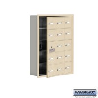 Salsbury Cell Phone Storage Locker - with Front Access Panel - 5 Door High Unit (5 Inch Deep Compartments) - 15 A Doors (14 usable) - Sandstone - Recessed Mounted - Master Keyed Locks   19155-15SRK
