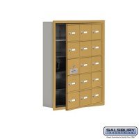 Salsbury Cell Phone Storage Locker - with Front Access Panel - 5 Door High Unit (5 Inch Deep Compartments) - 15 A Doors (14 usable) - Gold - Recessed Mounted - Master Keyed Locks  19155-15GRK