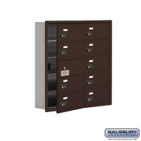 Salsbury Cell Phone Storage Locker - with Front Access Panel - 5 Door High Unit (5 Inch Deep Compartments) - 10 B Doors (9 usable) - Bronze - Recessed Mounted - Resettable Combination Locks  19155-10ZRC