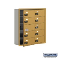 Salsbury Cell Phone Storage Locker - with Front Access Panel - 5 Door High Unit (5 Inch Deep Compartments) - 10 B Doors (9 usable) - Gold - Recessed Mounted - Resettable Combination Locks  19155-10GRC
